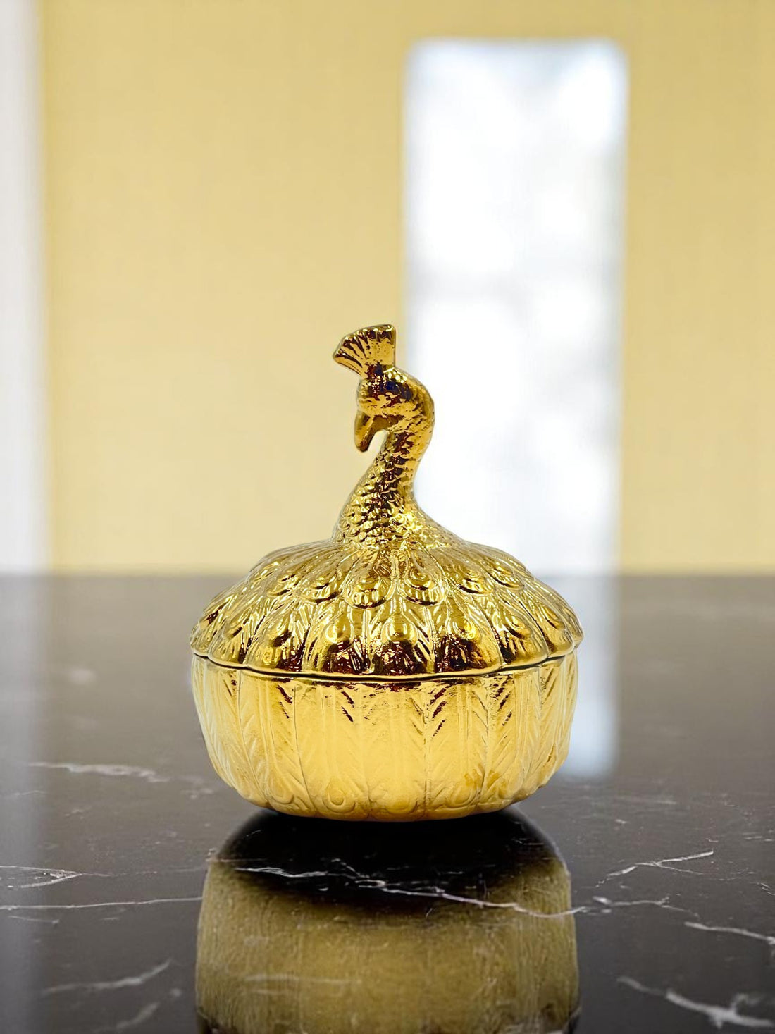 Golden peacock trinket box